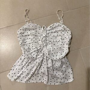 Reitmans White Polka Dot Peplum Cami Top with Smocked Back Size Small whimsical